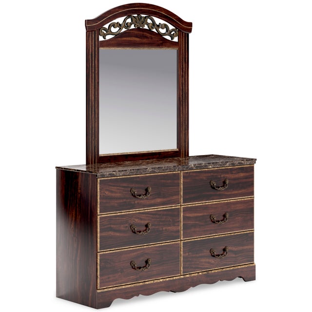 2 Tone Glossy Reddish/Brown Finish Bedroom Set  B1055