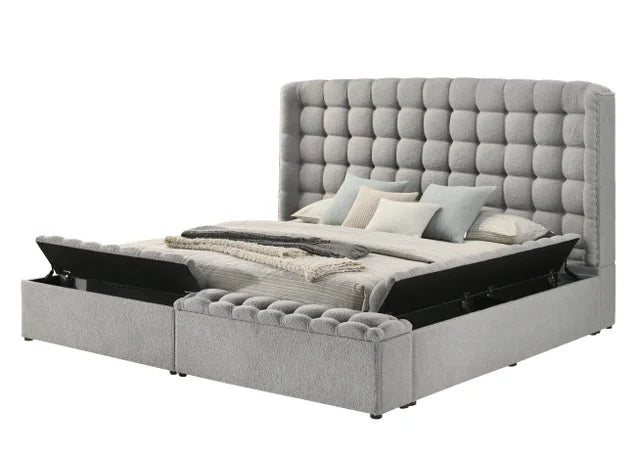 Madonna Gray Boucle King Platform Bed