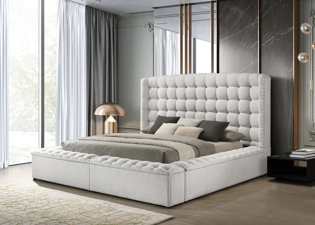 Madonna Off White Boucle King Platform Bed