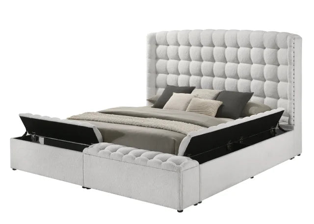 Madonna Off White Boucle King Platform Bed