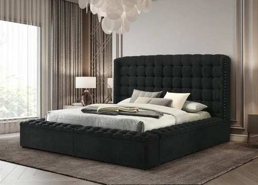 Madonna Black Boucle Queen Platform Bed