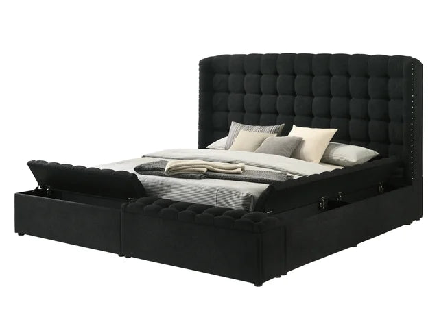 Madonna Black Boucle Queen Platform Bed