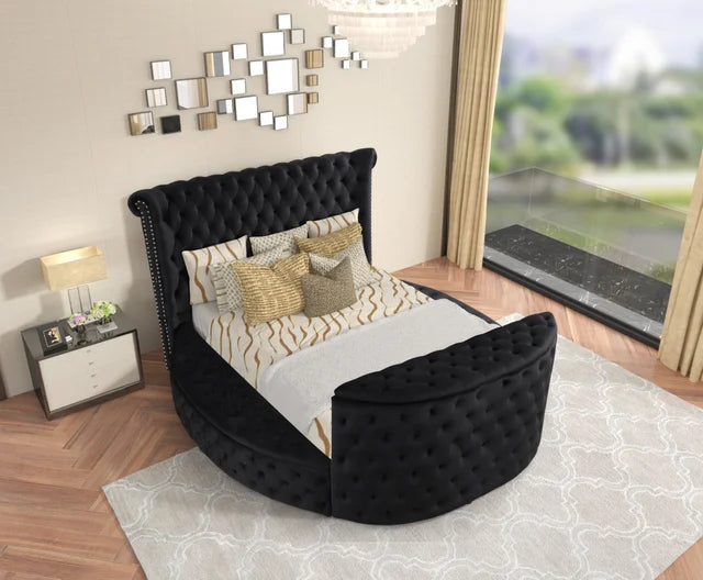 Patron2 Black Velvet King Platform  Bed