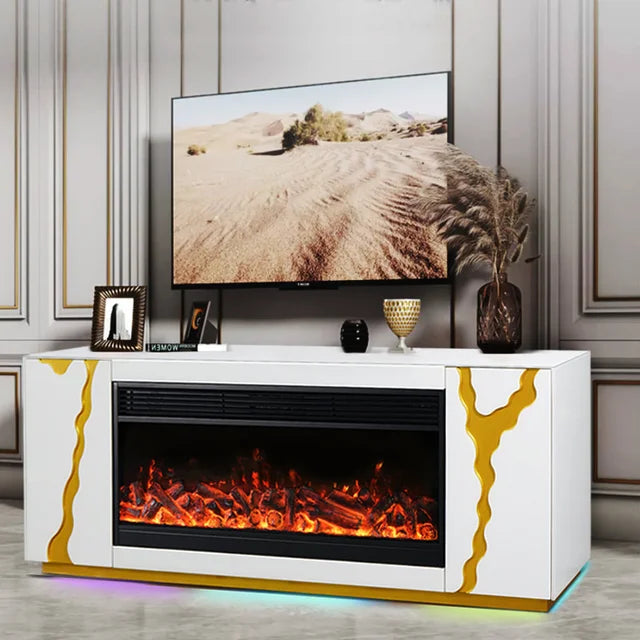 A904 TV STAND W/FIREPLACE (WHITE)