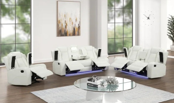 Luz White BLUETOOTH SPEAKERS/LED  3pc Reclining Set