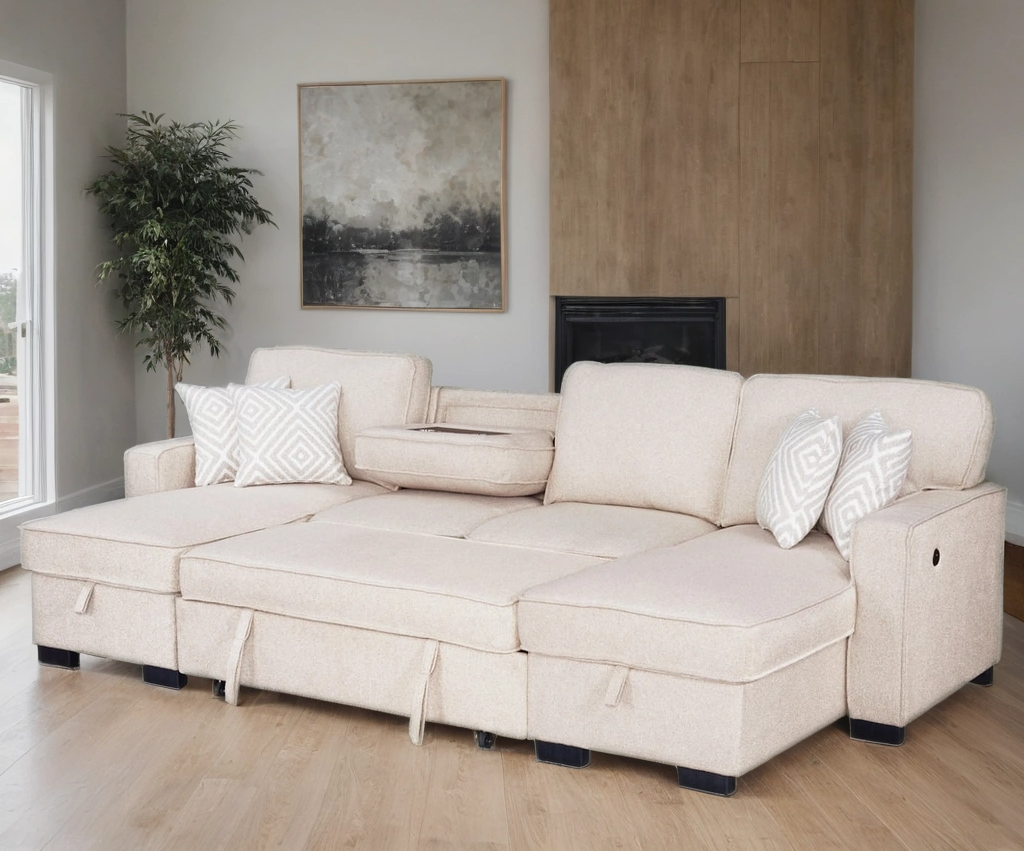 Sahara Beige  Double Storage Chaise Sectional