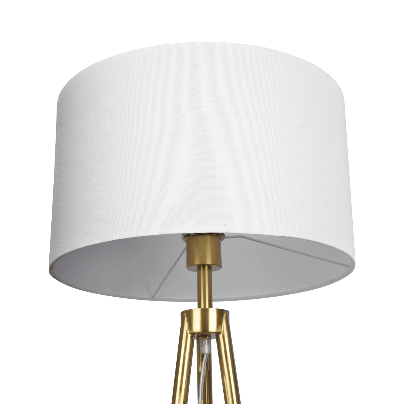 Sway Brassed Gold Floor Lamp with On/Off Switch Triple Legs White Fabric Shade