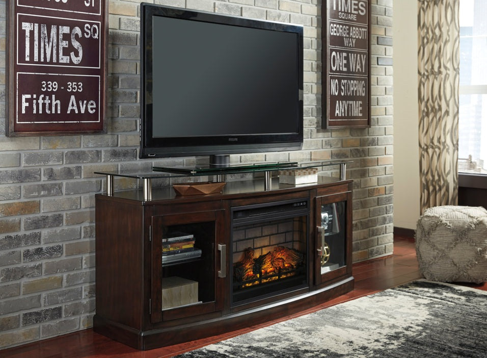 Chanceen Dark Brown 60" TV Stand with Fireplace | W757-48