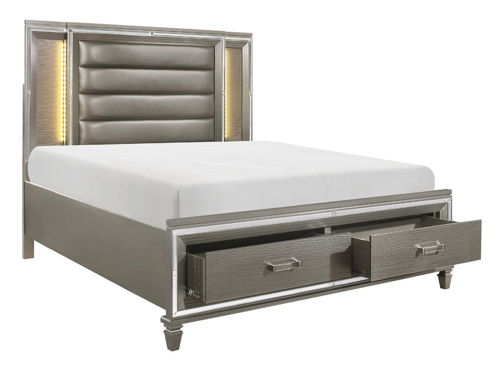 Tamsin Silver/Grey Metallic LED Storage Platform Bedroom Set  1616 - Harwin Furniture