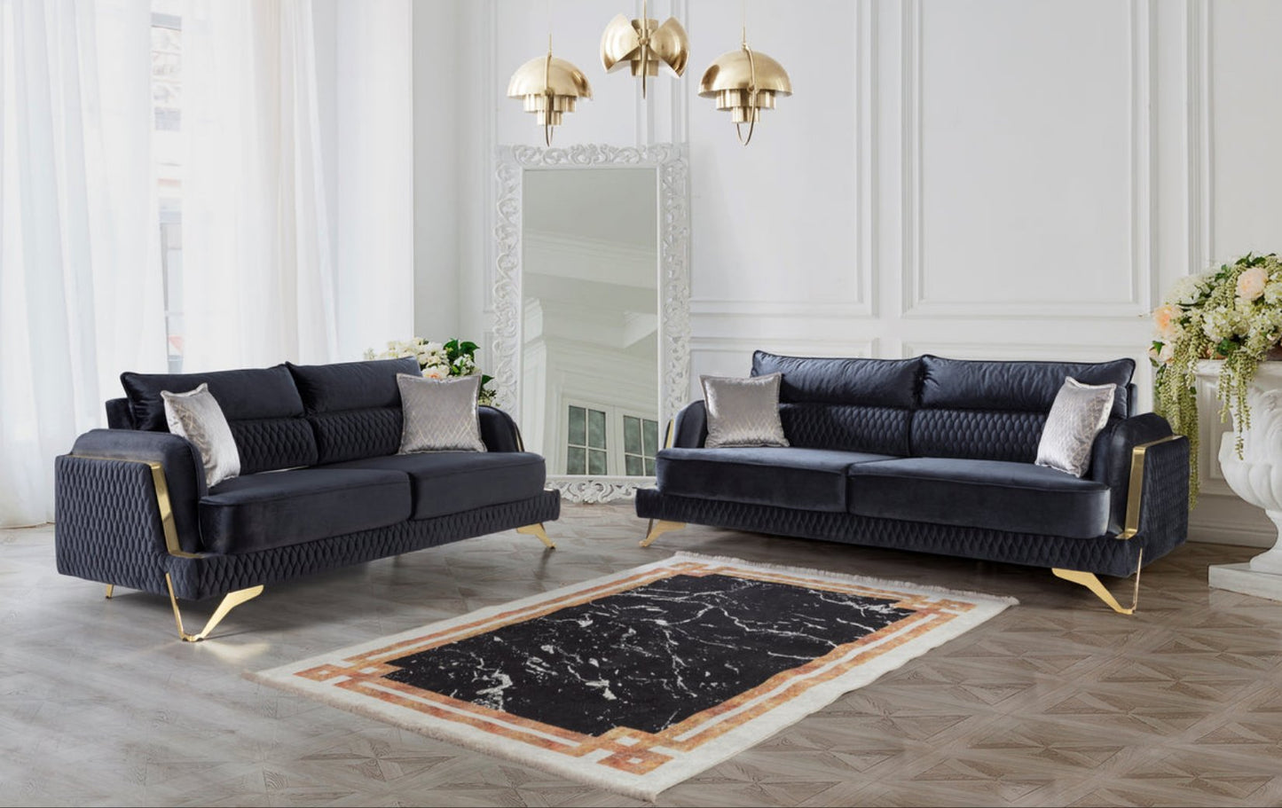 Nessa Gray Velvet Sofa & Love Set