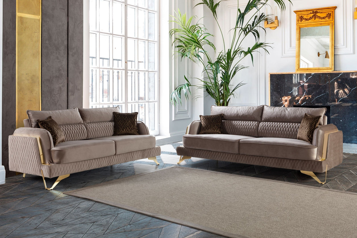 Nessa Mocha Velvet Sofa & Love Set