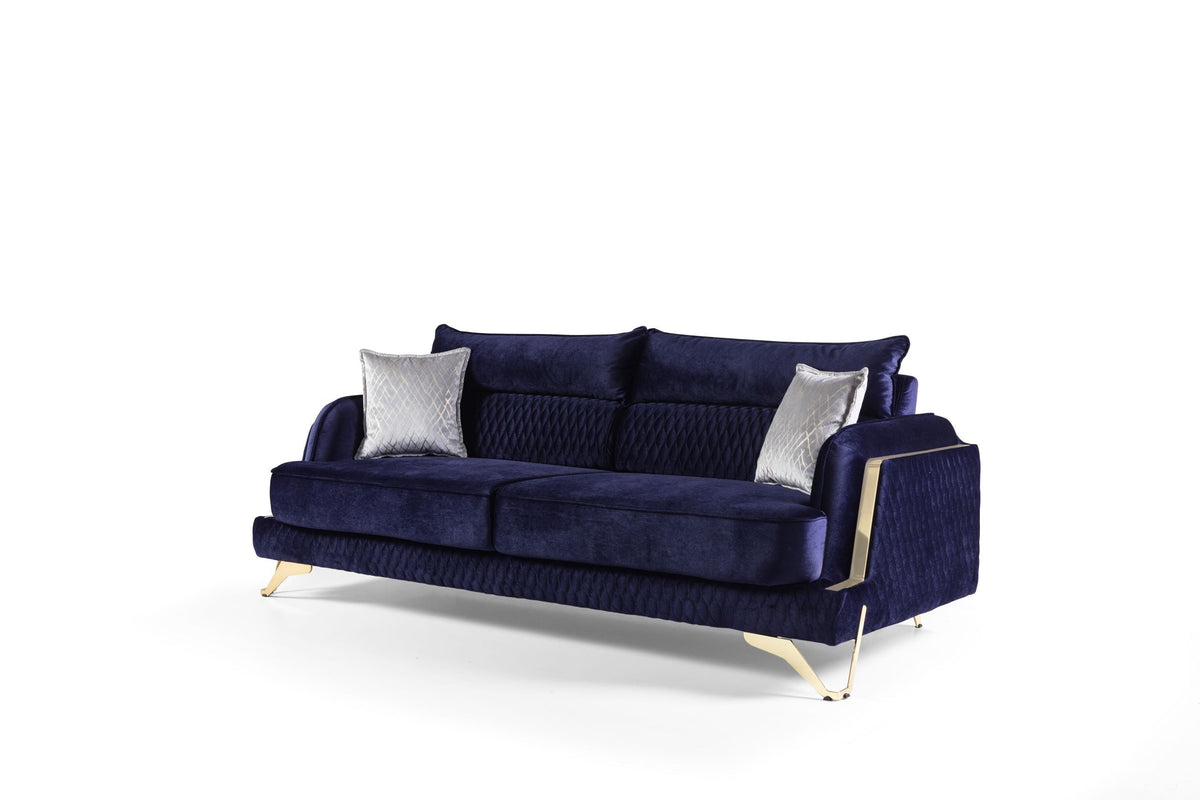 Nessa Blue Velvet Sofa & Love Set