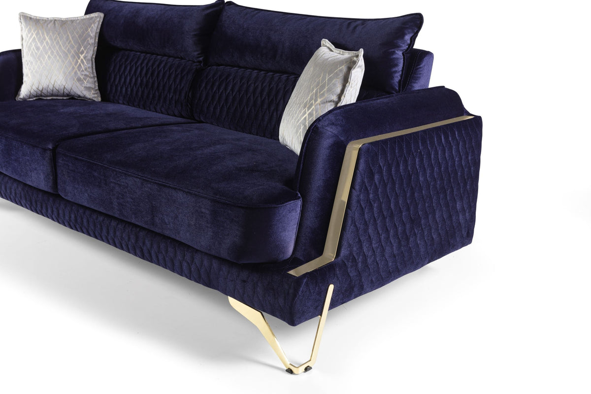 Nessa Blue Velvet Sofa & Love Set