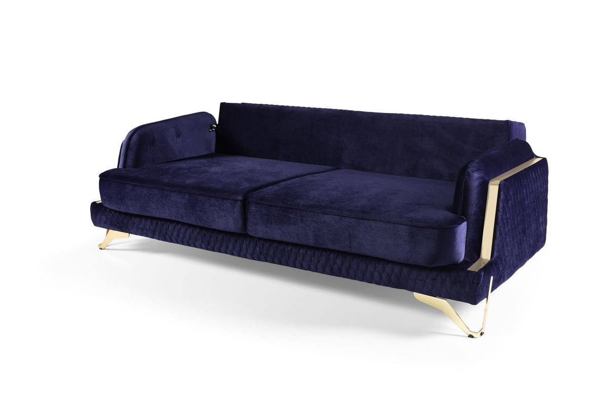 Nessa Blue Velvet Sofa & Love Set