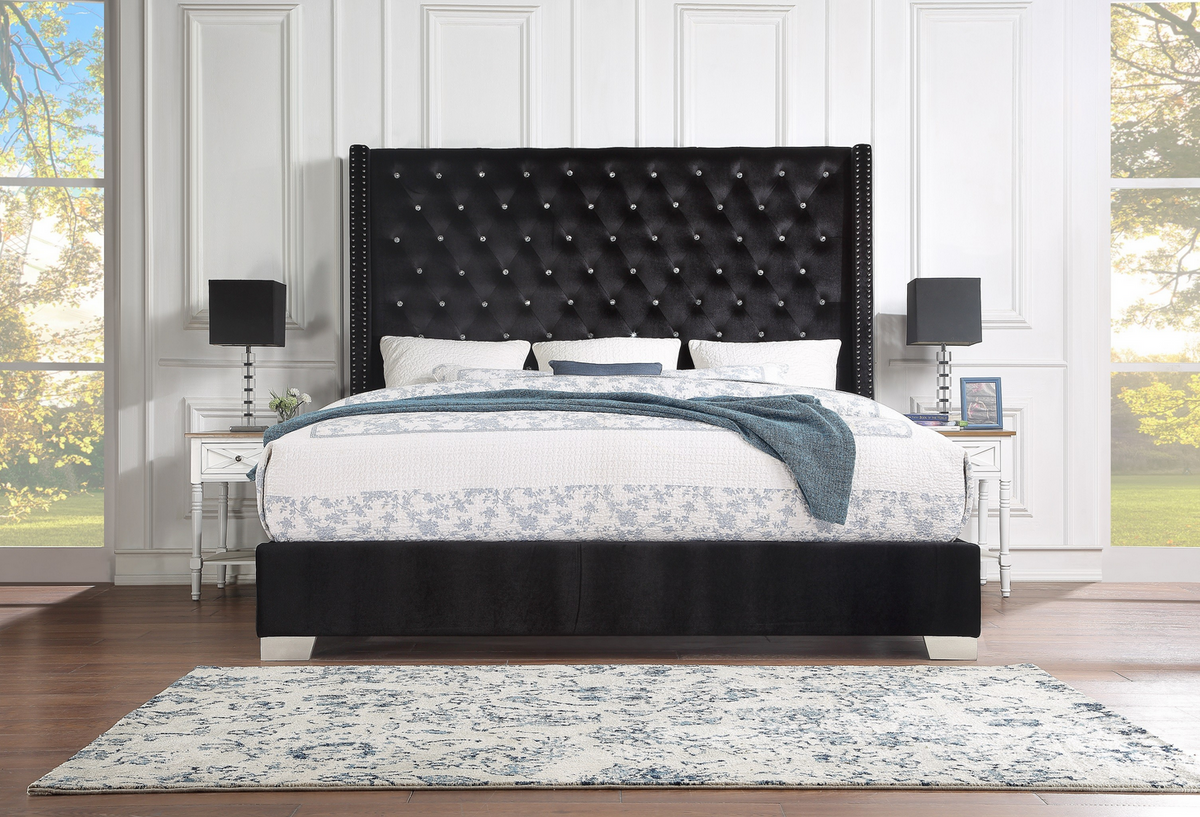 Franco Black Velvet Queen Upholstered Bed SH228