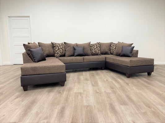 135" Brown Fabric Double Chase Sectional 111