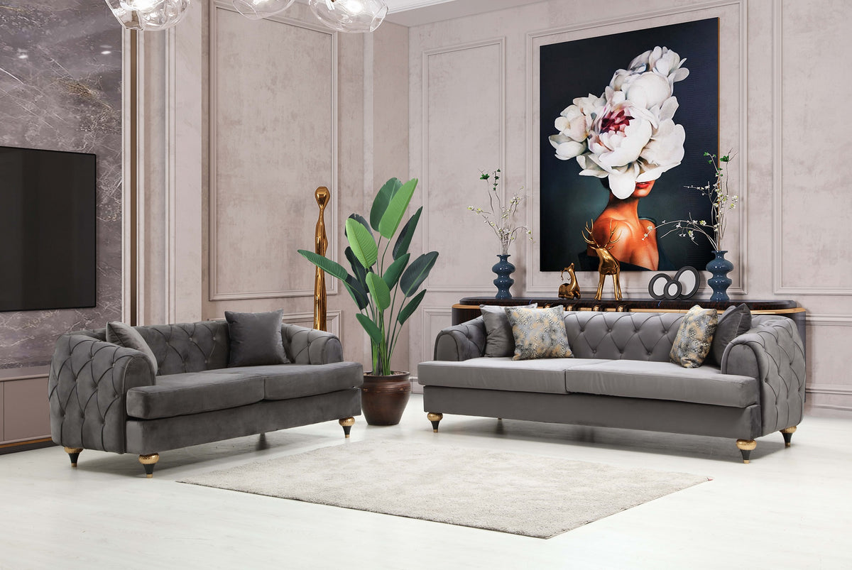 Dubai Gray Velvet Sofa & Loveseat