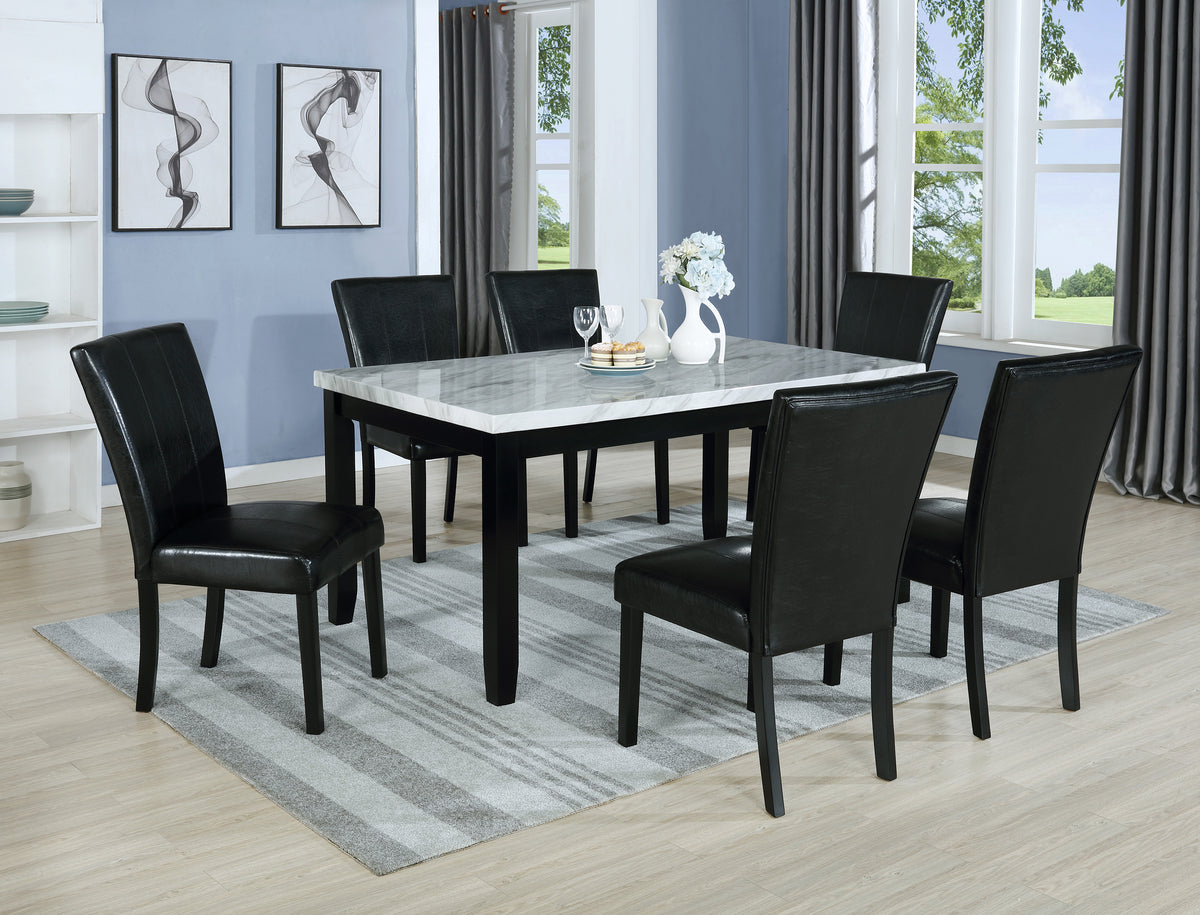 Ferrara White/Black Faux Marble Rectangular Dining Set 2221