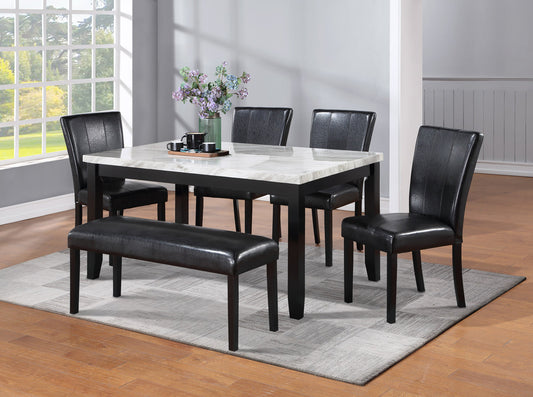 Ferrara White/Black Faux Marble Rectangular Dining Set 2221