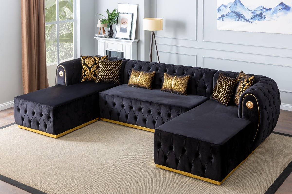 Luna Black Velvet Double Chase 132" Sectional