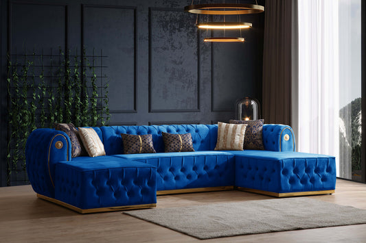 Luna Blue Velvet Double Chase 132" Sectional