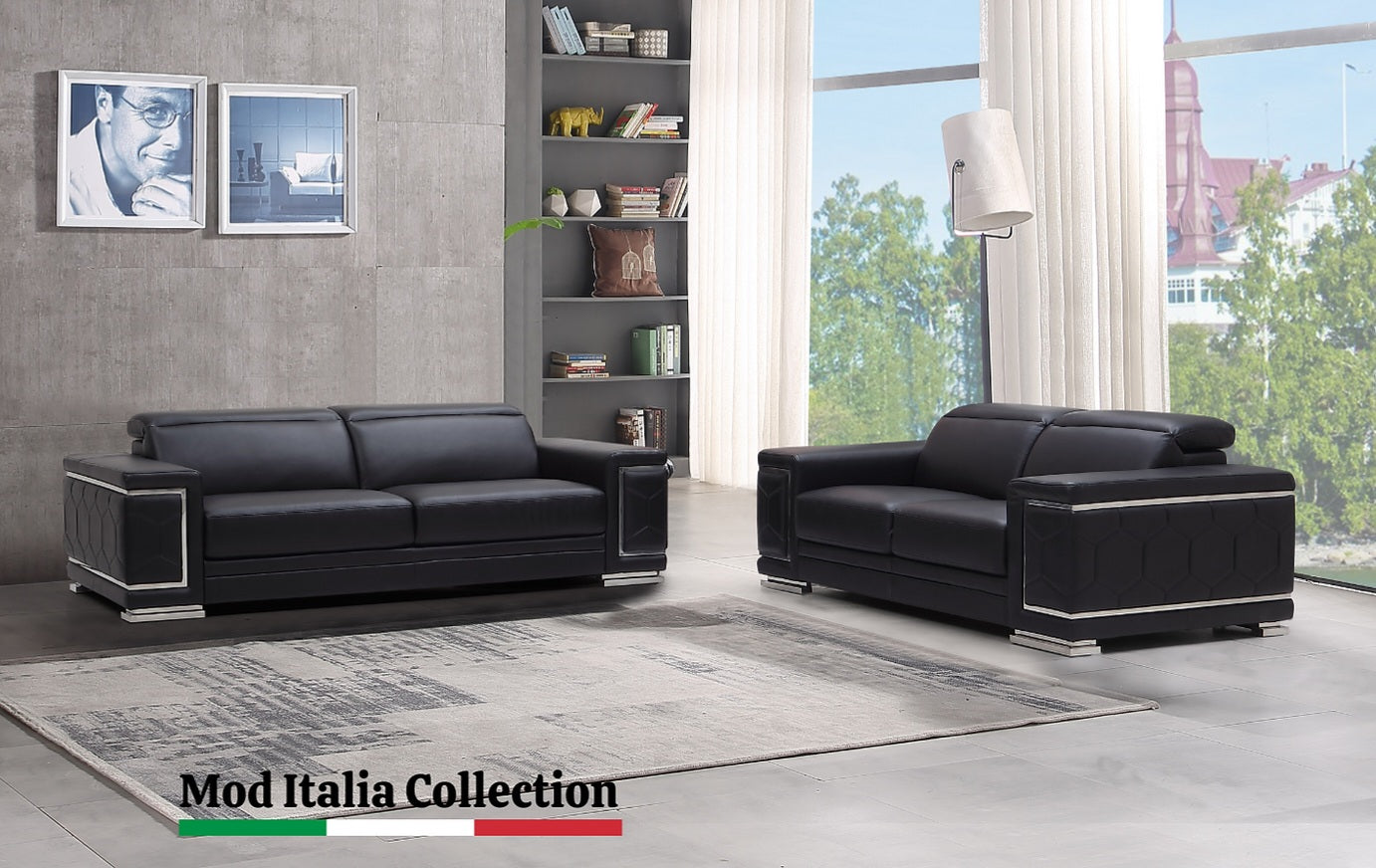 Adrian Black LEATHER MATCH Sofa and Loveseat MI 2205