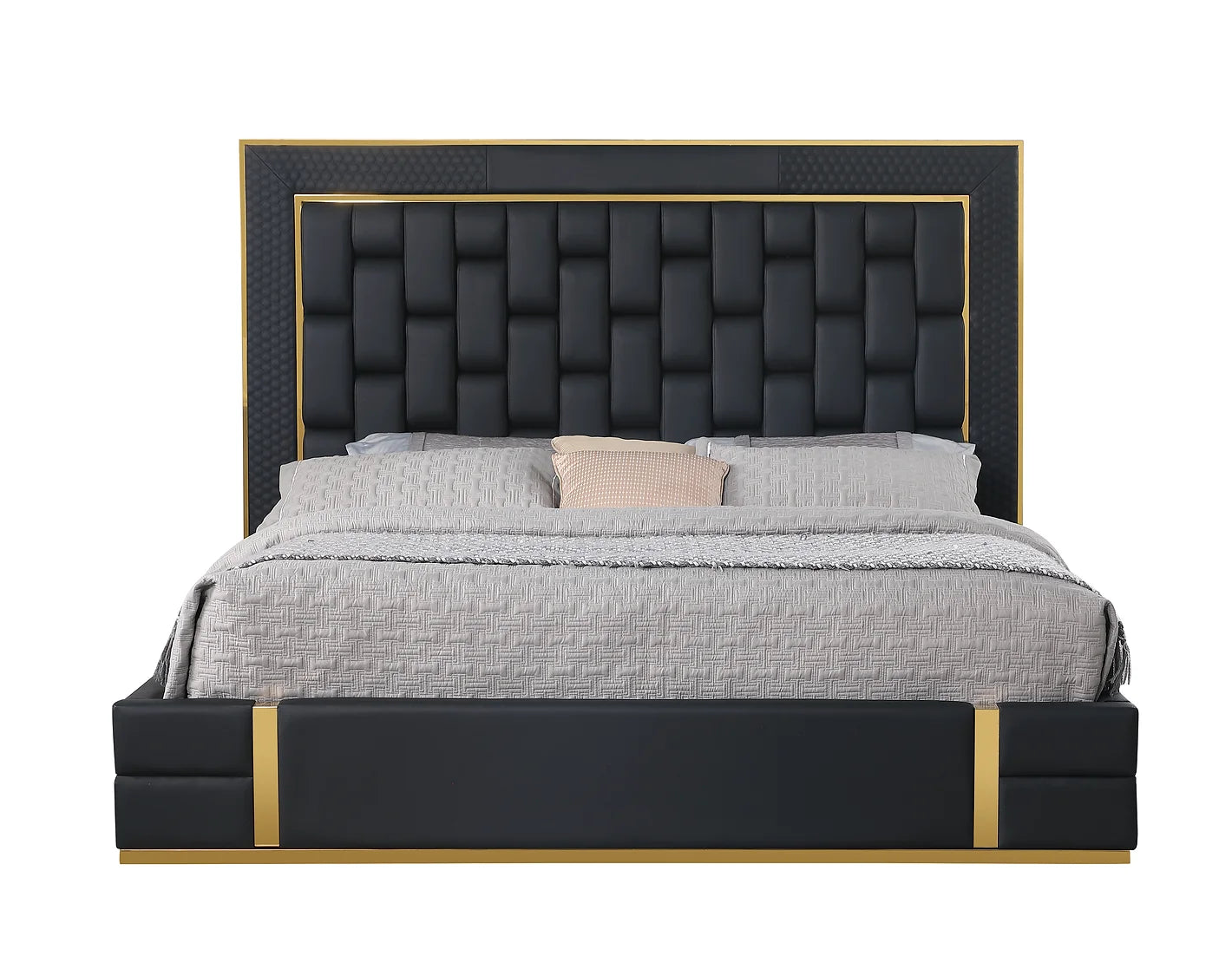 Marbella Black/Gold Leather Queen Storage Bed B700