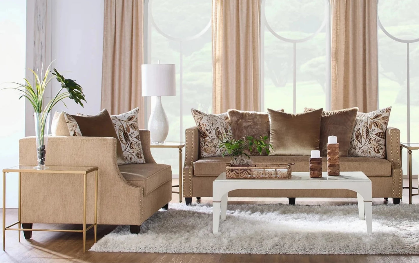 Simone Flax Brown Sofa and Loveseat S17750