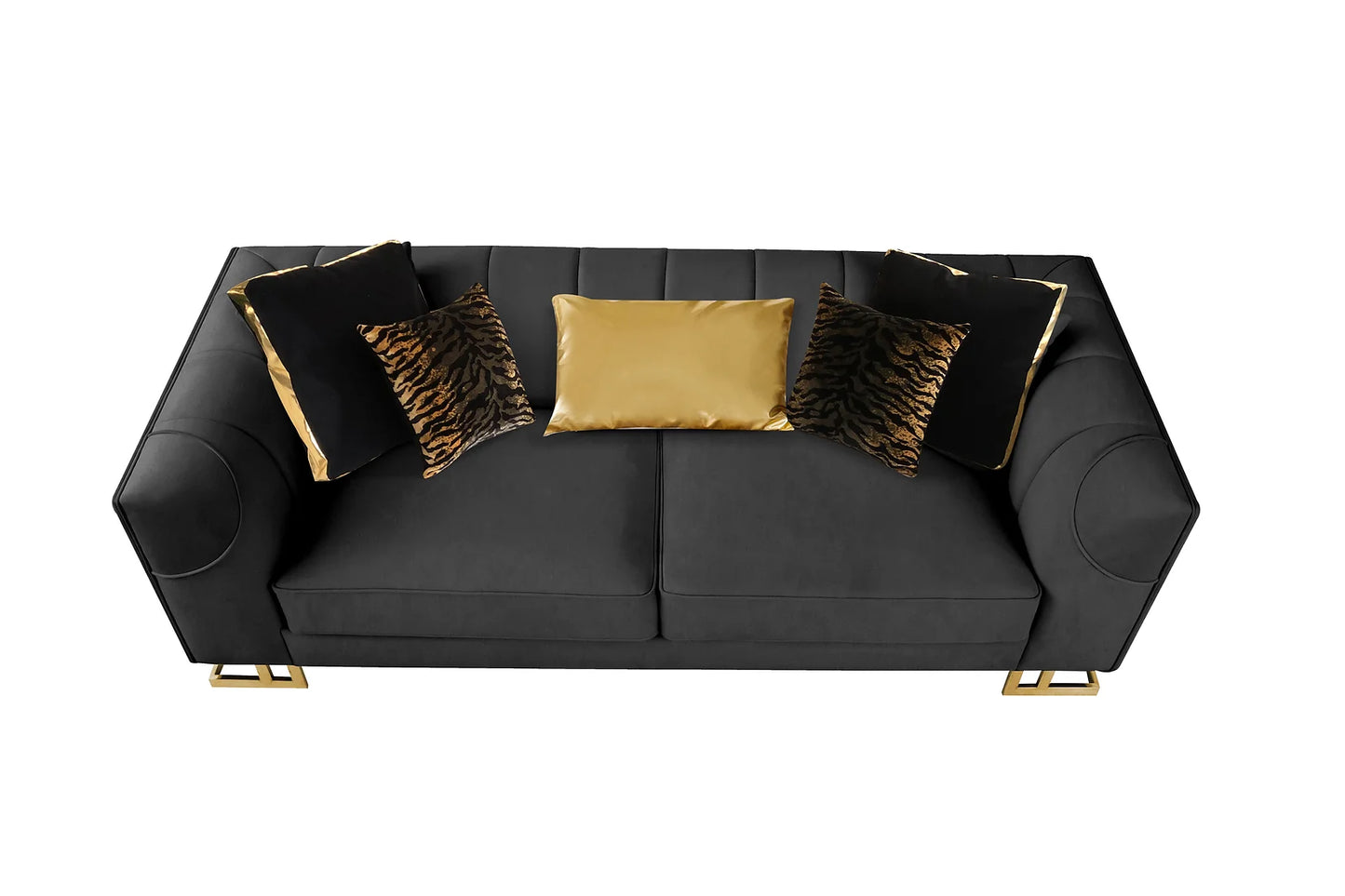 Designer Black Velvet Sofa and Loveseat S902