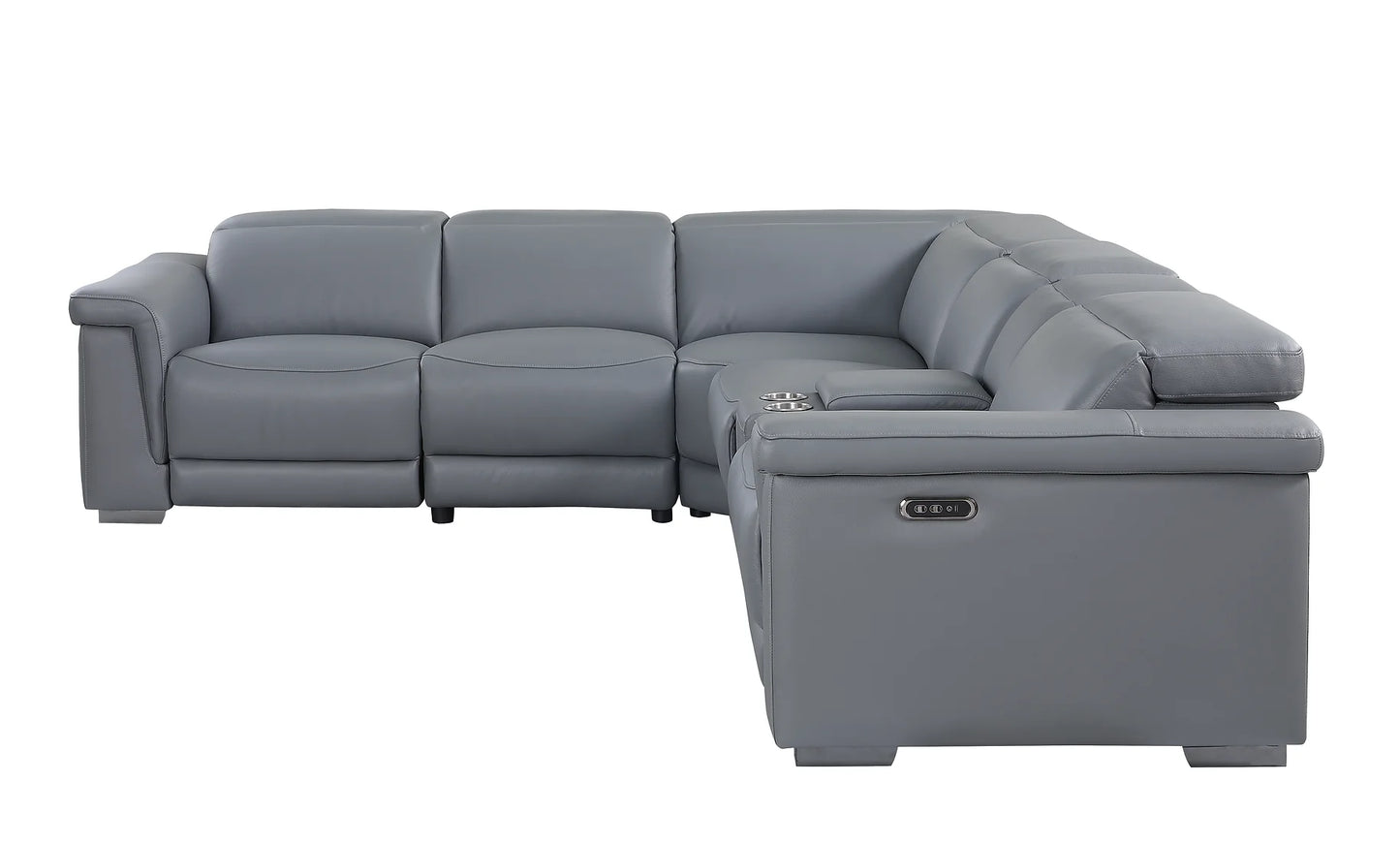 Leonardo Grey 2-POWER Top Grain Leather Match Sectional  MI632