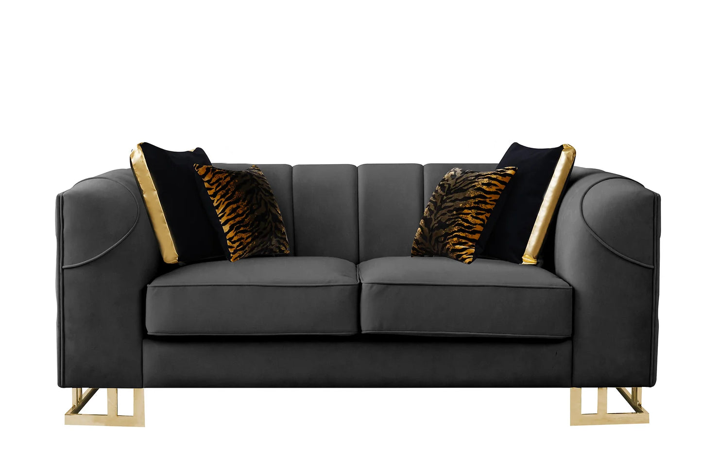 Designer Black Velvet Sofa and Loveseat S902