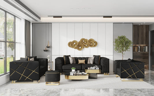 Designer Black Velvet Sofa and Loveseat S902