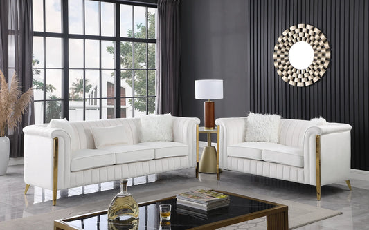 Fara Cream Velvet  Sofa and Loveseat S8288