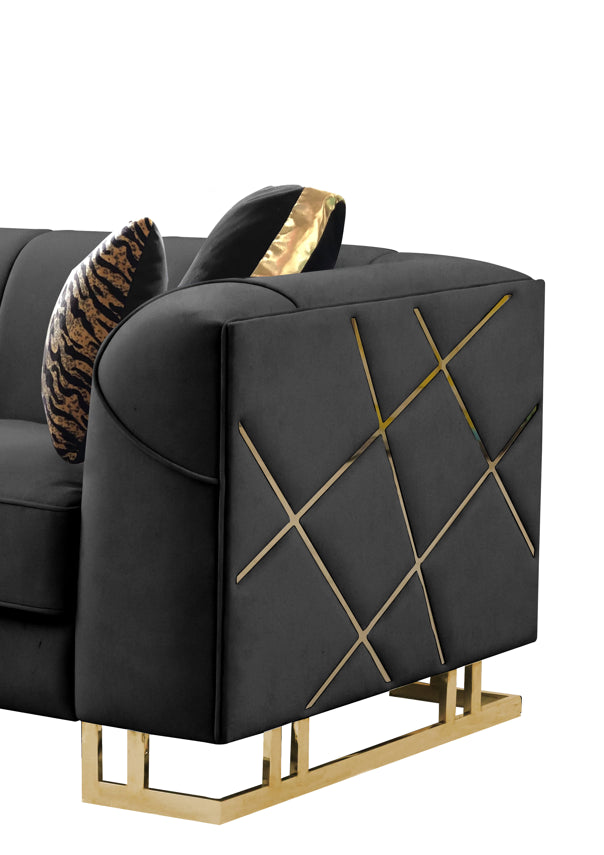 Designer Black Velvet Sofa and Loveseat S902