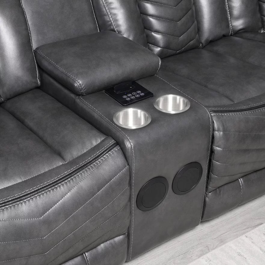 Lucky Charm Grey LED/BLUETOOTH SPEAKERS Reclining Sectional S2021