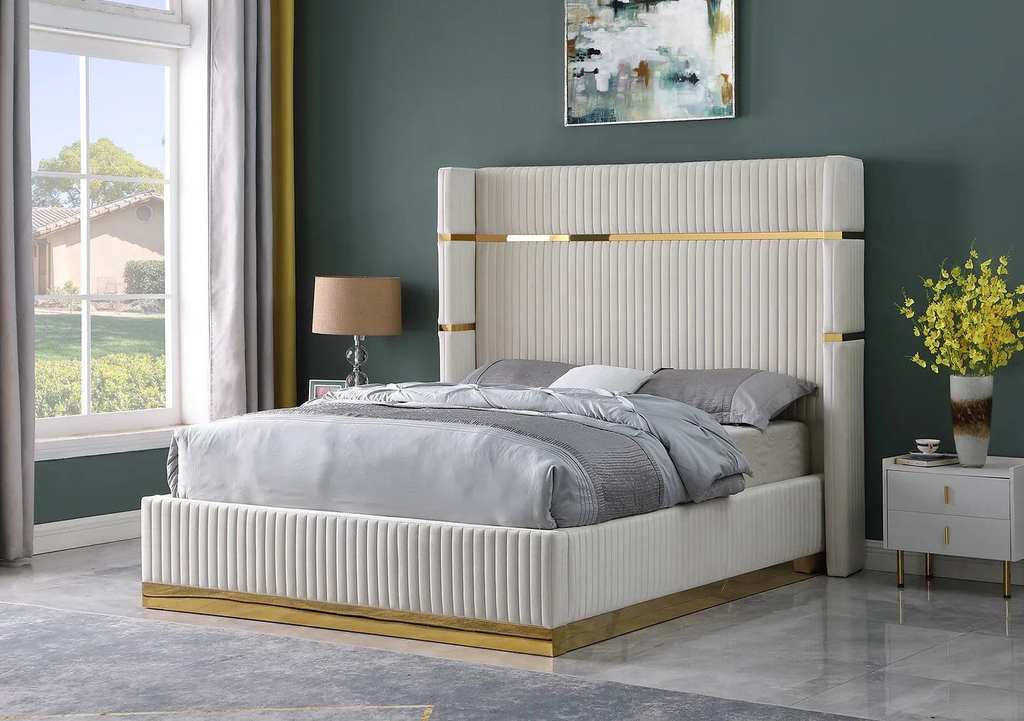 Aspen Cream Velvet Queen  Bed B786