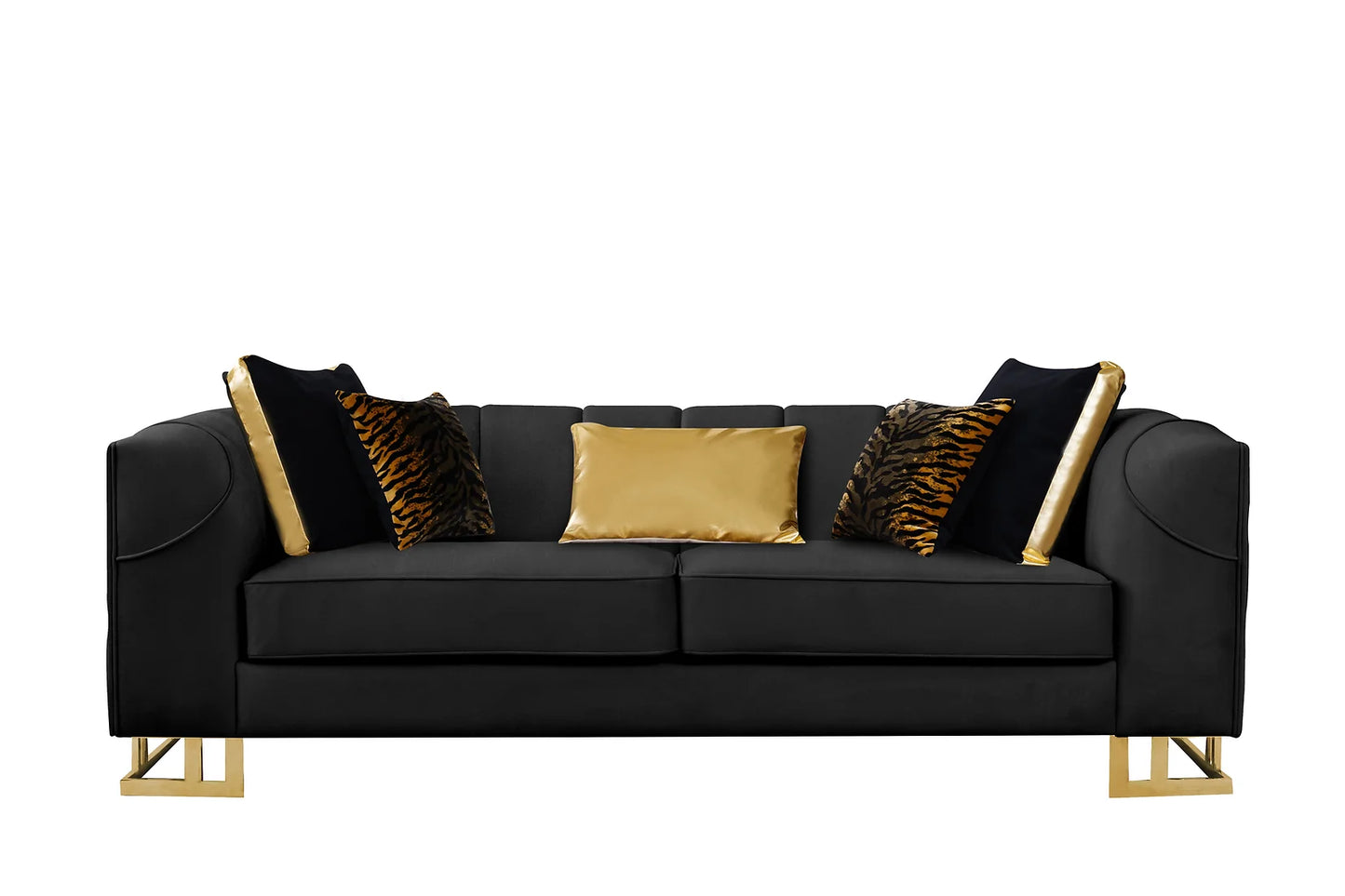 Designer Black Velvet Sofa and Loveseat S902