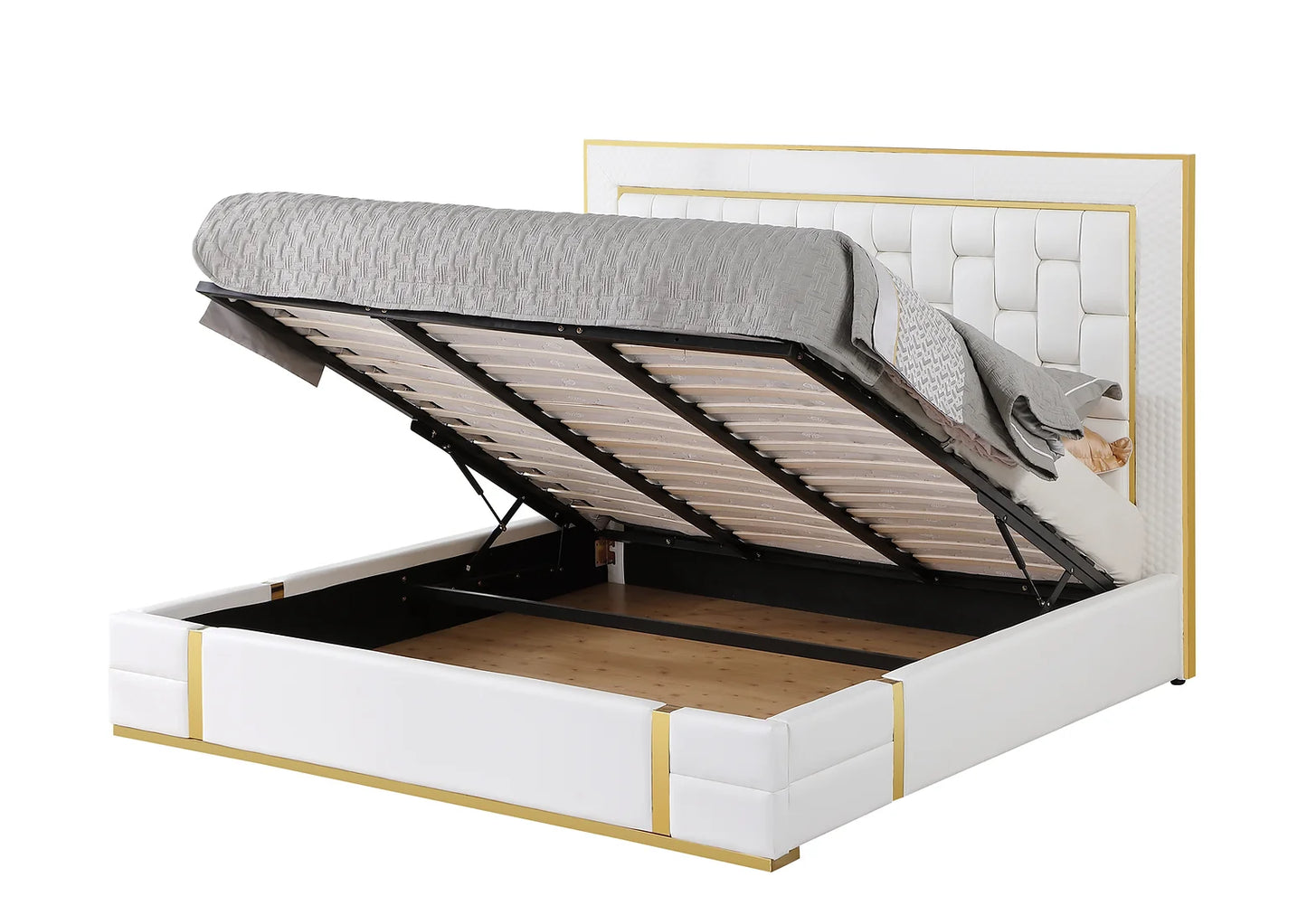 Marbella White/Gold Leather Queen Bed B700