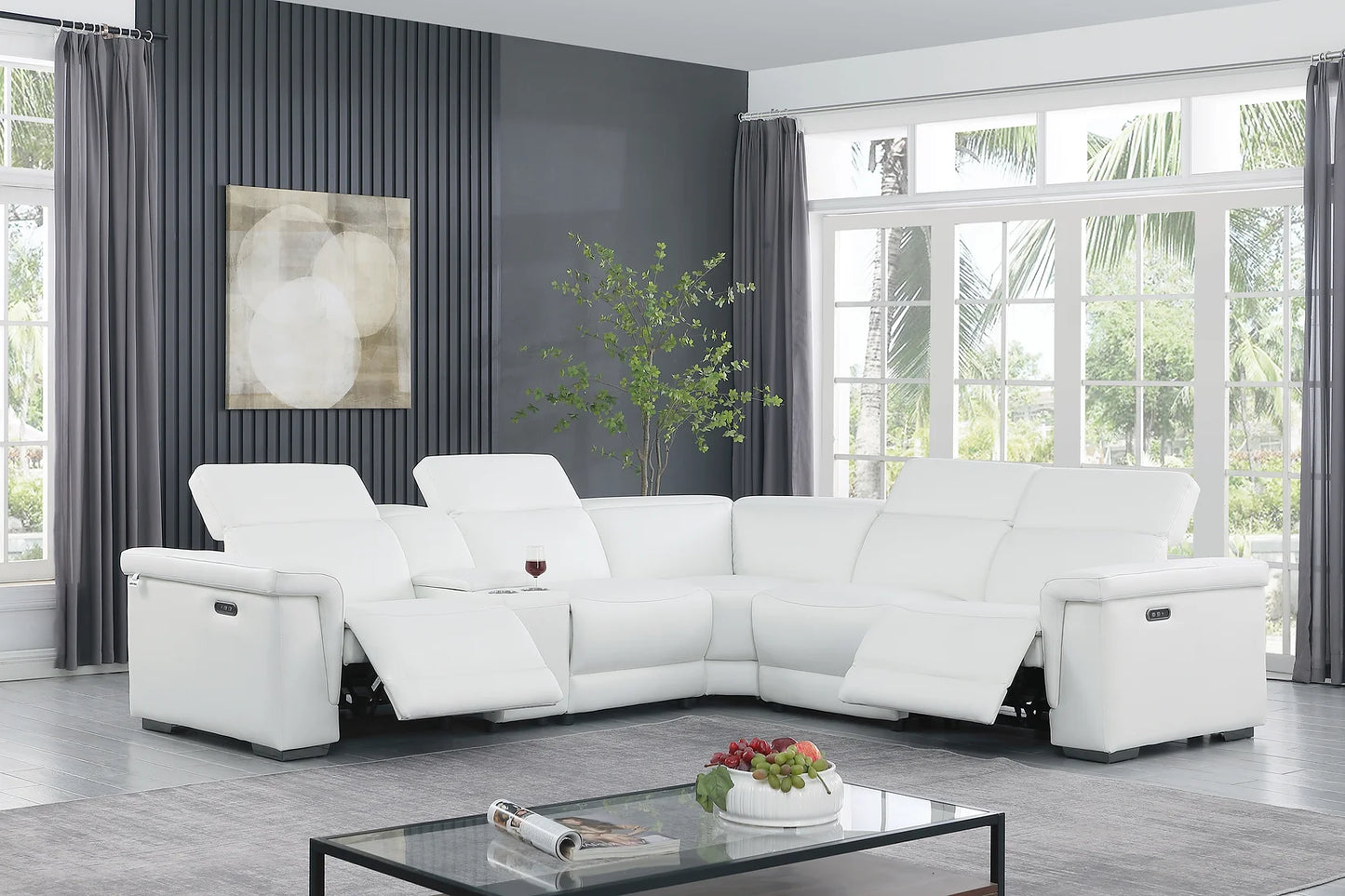 Leonardo White 2-POWER Top Grain Leather Match Sectional  MI632