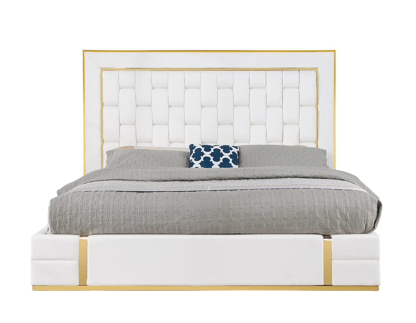 Marbella White/Gold Leather Queen Bed B700