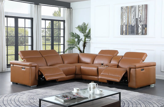 Leonardo Caramel 2-POWER Top Grain Leather Match Sectional MI632