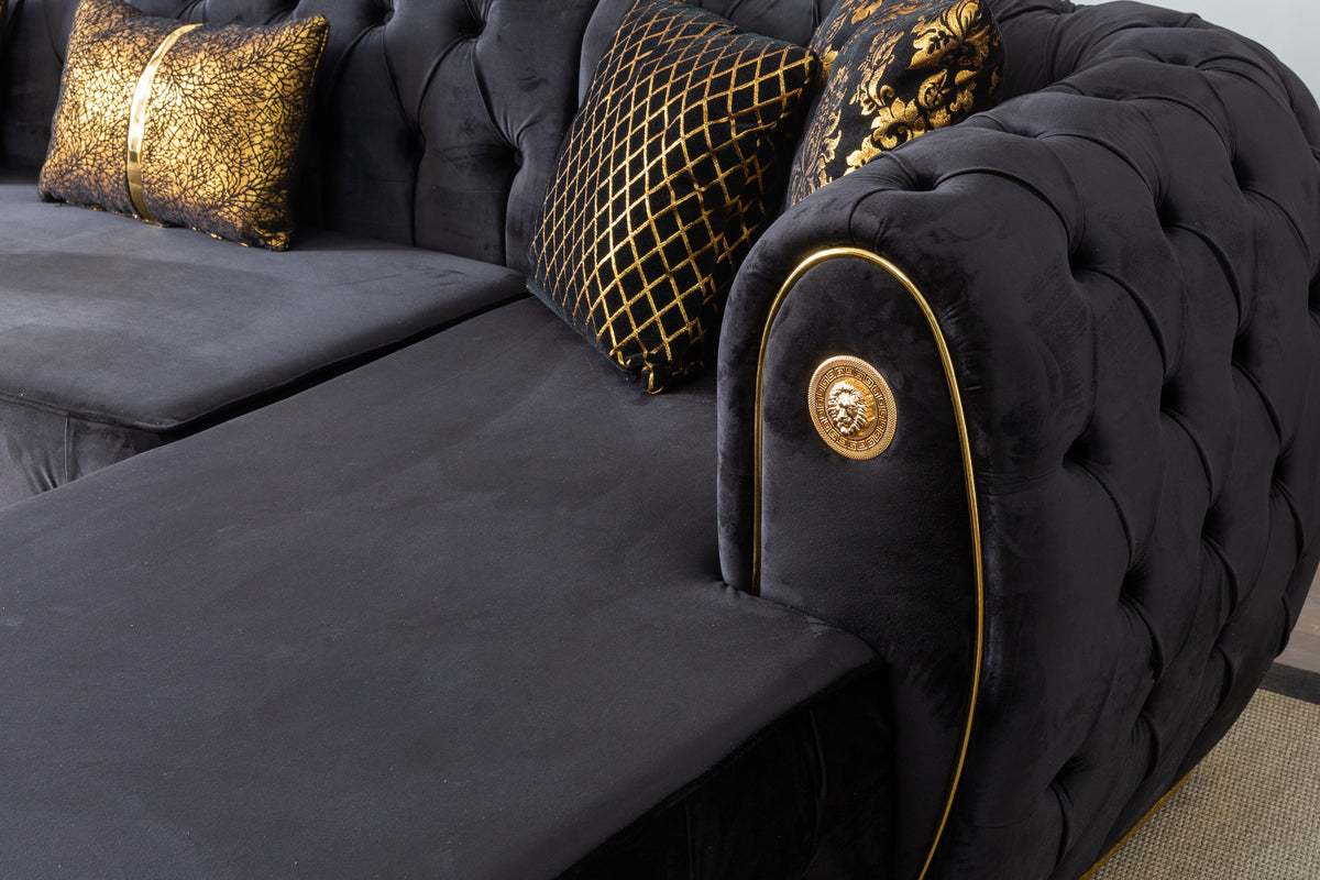 Luna Black Velvet Double Chase 132" Sectional