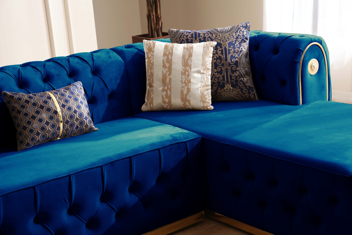 Luna Blue Velvet Double Chase 132" Sectional