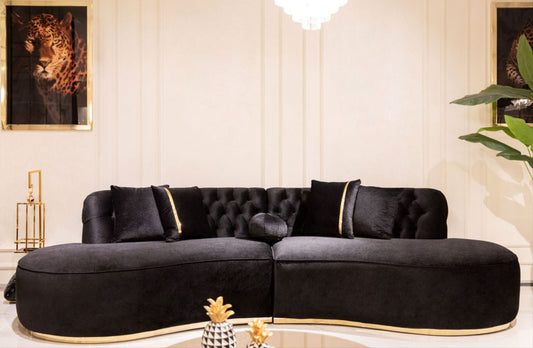 Ella Velvet Black Curved 130" Sectional