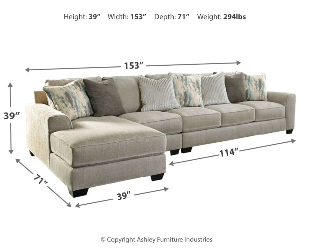 Ardsley Pewter 3-Piece Sectional with Chaise | 39504