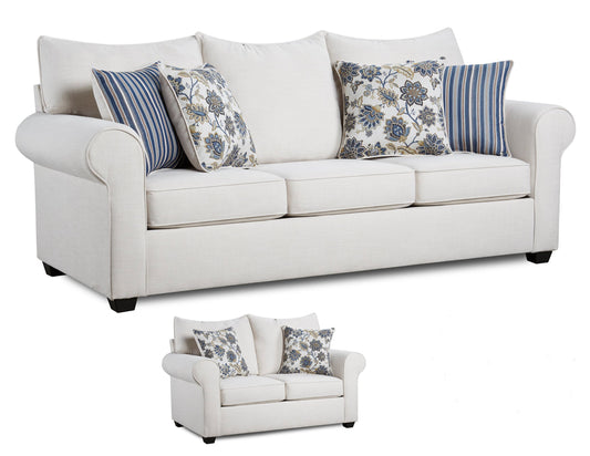 Paisley Cream Sofa and Loveseat 4000