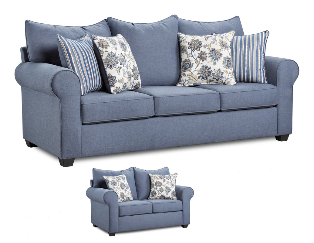 Paisley Indigo Sofa and Loveseat 4000