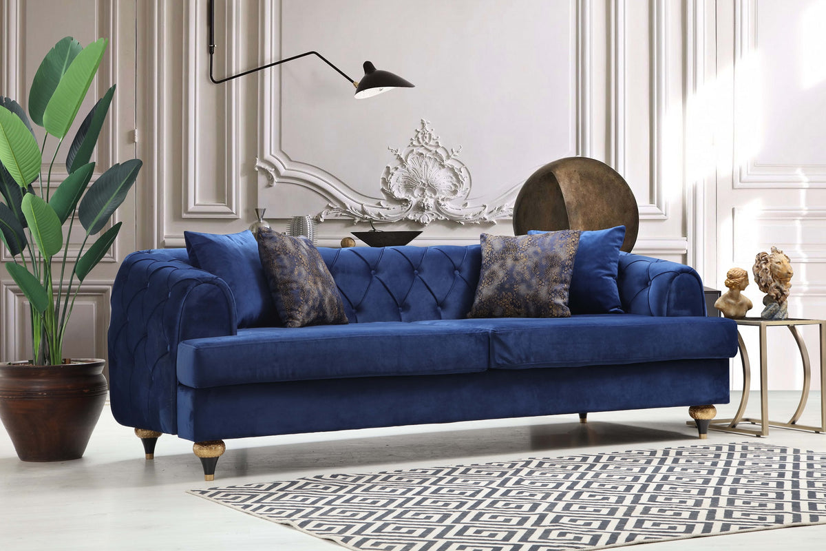 Dubai Blue Velvet Sofa & Loveseat