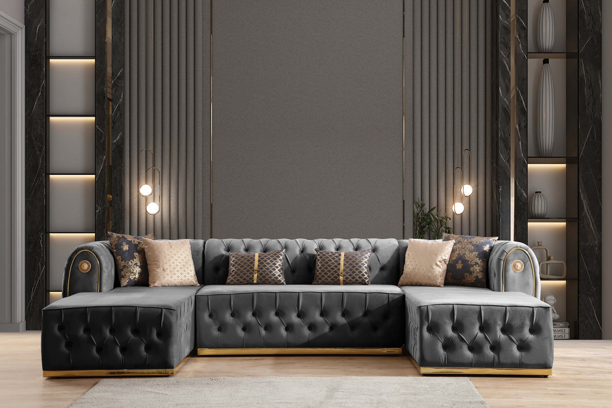 Luna Grey Velvet Double Chase 132" Sectional