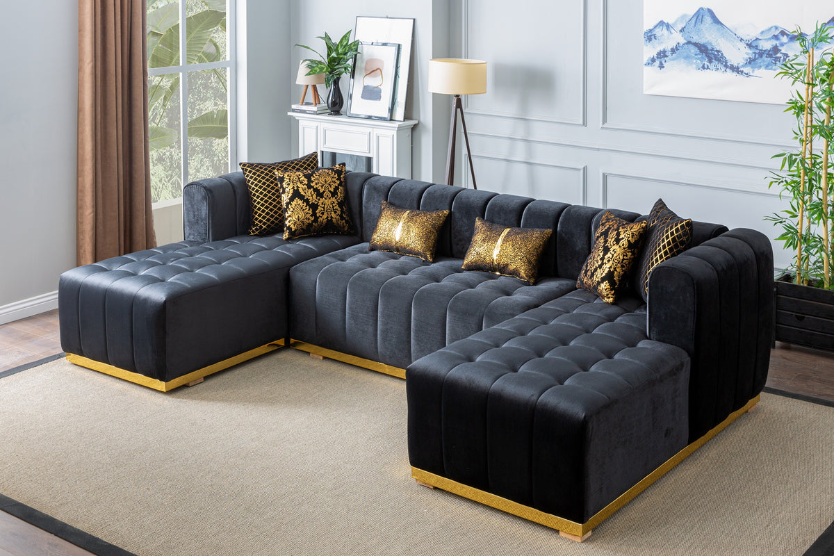 Siesta Black Velvet Double Chase 132" Sectional